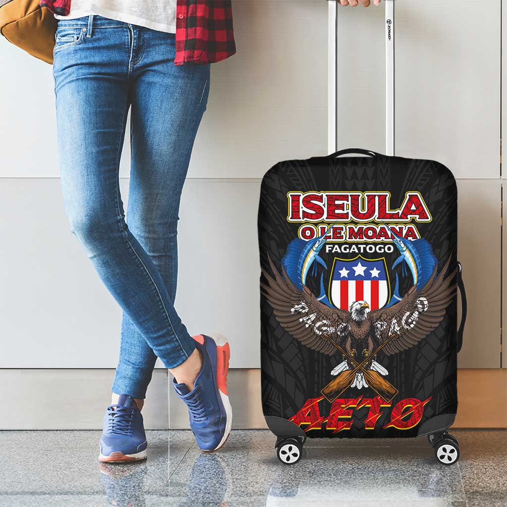American Samoa Fautasi Luggage Cover Pago Pago Aeto and Iseula o le Moana of Fagatogo Black Color LT03 - Polynesian Pride