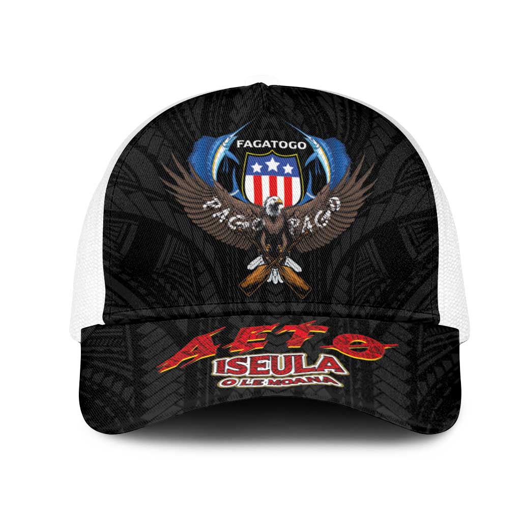 American Samoa Fautasi Mesh Trucker Cap Pago Pago Aeto and Iseula o le Moana of Fagatogo Black Color LT03 One Size White Black - Polynesian Pride