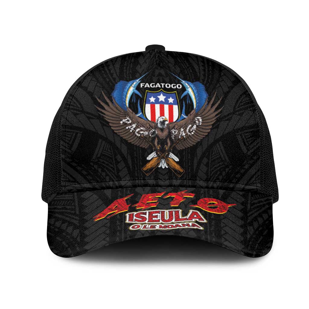 American Samoa Fautasi Mesh Trucker Cap Pago Pago Aeto and Iseula o le Moana of Fagatogo Black Color LT03 One Size Black Black - Polynesian Pride