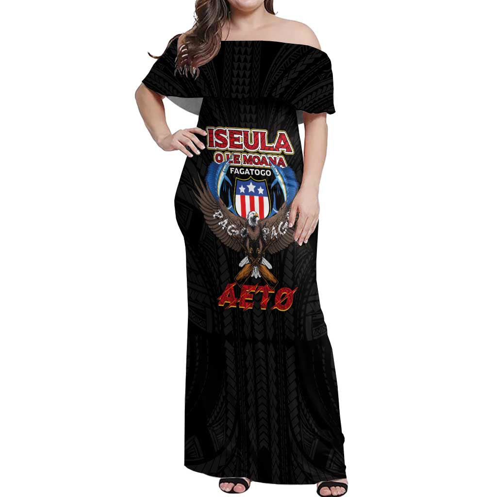 American Samoa Fautasi Off Shoulder Maxi Dress Pago Pago Aeto and Iseula o le Moana of Fagatogo Black Color LT03 Women Black - Polynesian Pride