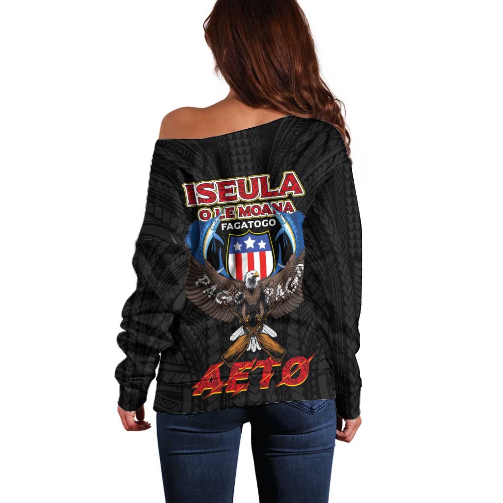 American Samoa Fautasi Off Shoulder Sweater Pago Pago Aeto and Iseula o le Moana of Fagatogo Black Color LT03 - Polynesian Pride