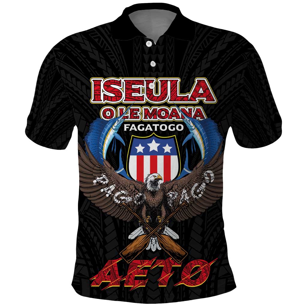 American Samoa Fautasi Polo Shirt Pago Pago Aeto and Iseula o le Moana of Fagatogo Black Color LT03 Black - Polynesian Pride