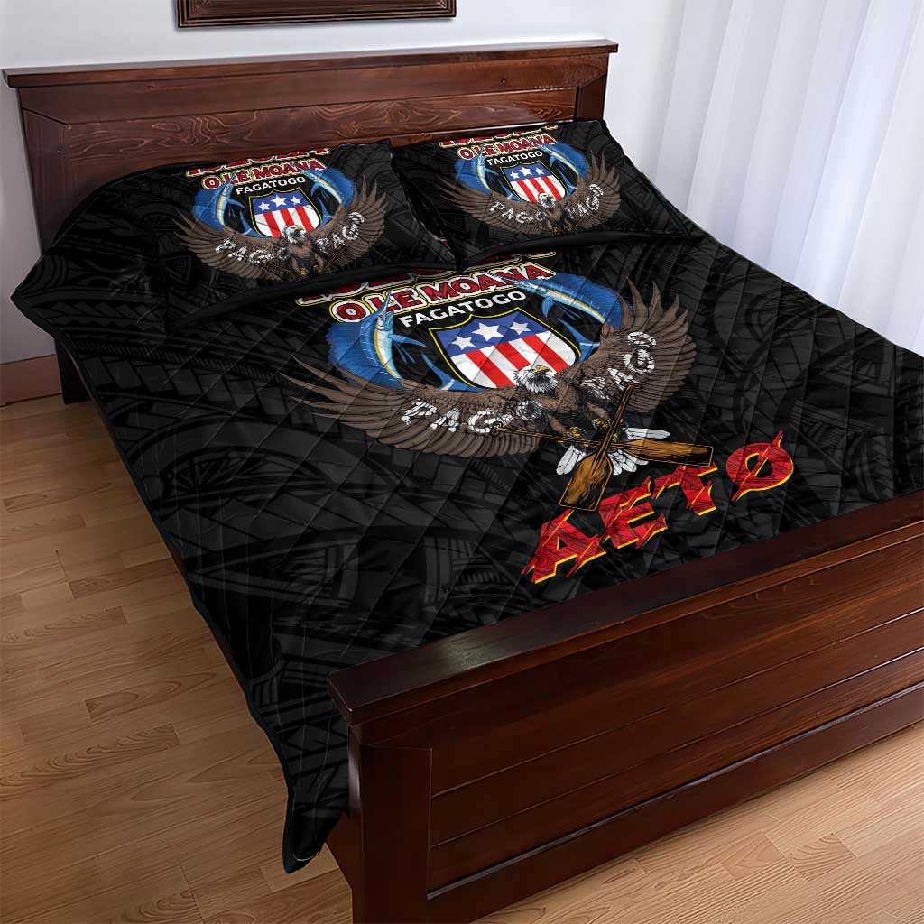 American Samoa Fautasi Quilt Bed Set Pago Pago Aeto and Iseula o le Moana of Fagatogo Black Color LT03 - Polynesian Pride