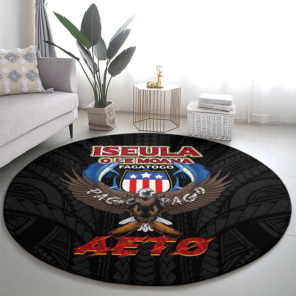 American Samoa Fautasi Round Carpet Pago Pago Aeto and Iseula o le Moana of Fagatogo Black Color LT03 - Polynesian Pride