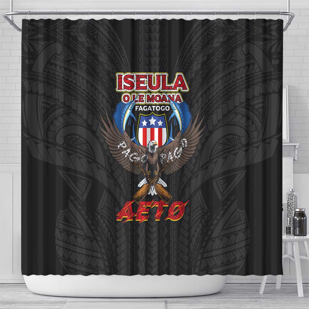 American Samoa Fautasi Shower Curtain Pago Pago Aeto and Iseula o le Moana of Fagatogo Black Color LT03 - Polynesian Pride