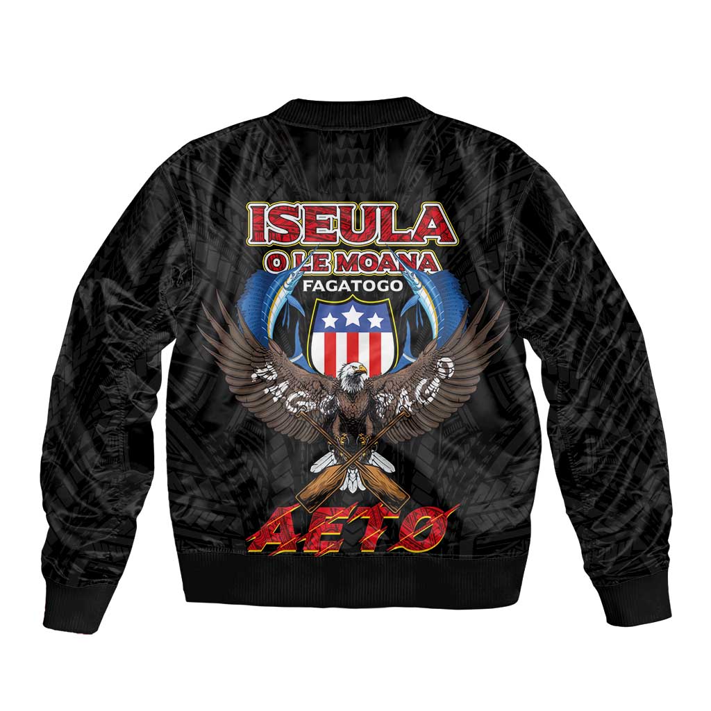 American Samoa Fautasi Sleeve Zip Bomber Jacket Pago Pago Aeto and Iseula o le Moana of Fagatogo Black Color LT03 - Polynesian Pride