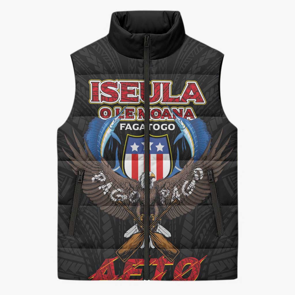 American Samoa Fautasi Sleeveless Puffer Jacket Pago Pago Aeto and Iseula o le Moana of Fagatogo Black Color LT03 Unisex Black - Polynesian Pride