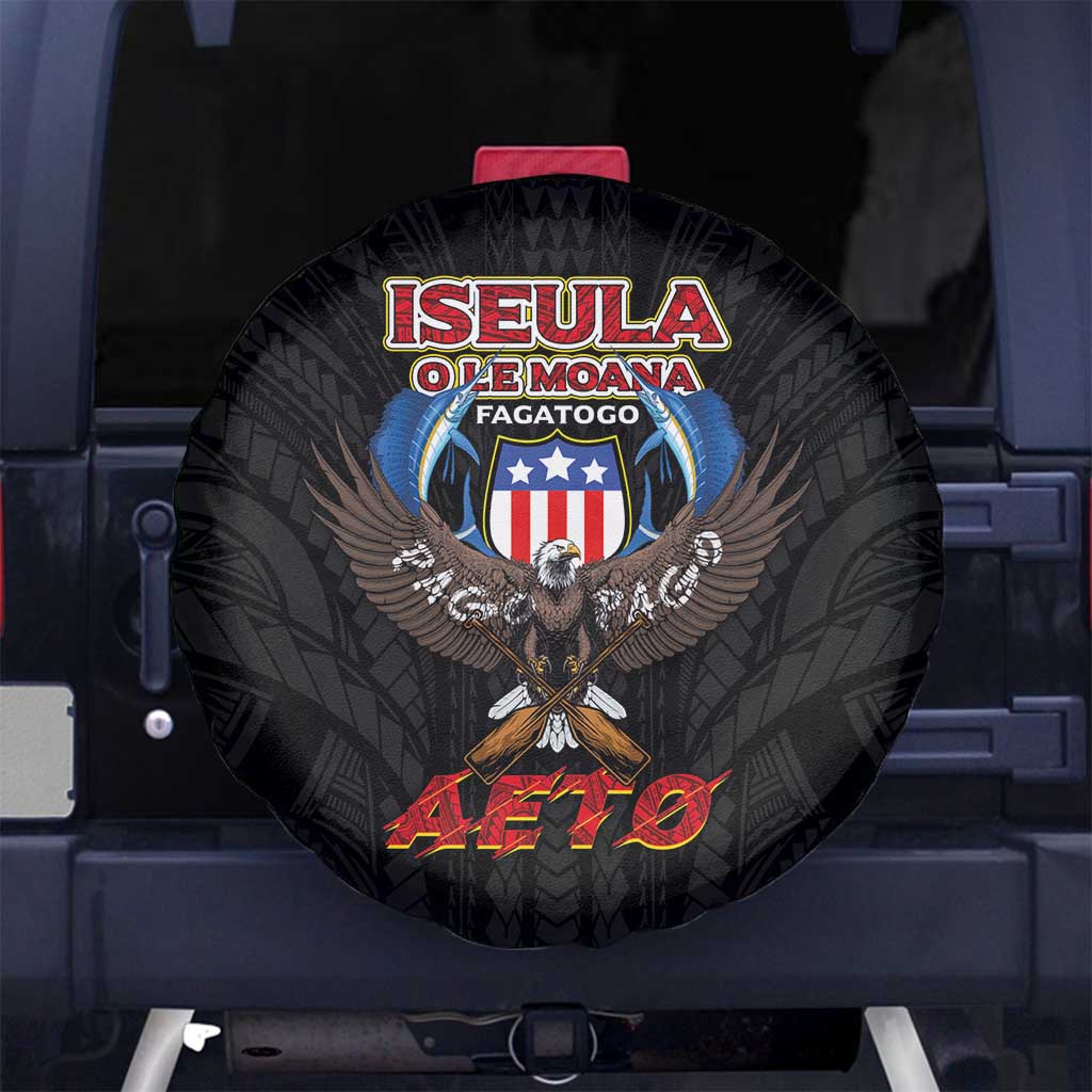 American Samoa Fautasi Spare Tire Cover Pago Pago Aeto and Iseula o le Moana of Fagatogo Black Color LT03 No hole Black - Polynesian Pride