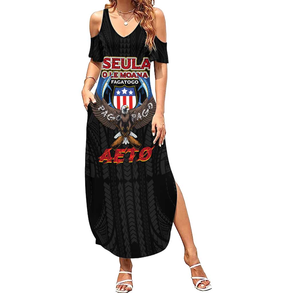 American Samoa Fautasi Summer Maxi Dress Pago Pago Aeto and Iseula o le Moana of Fagatogo Black Color LT03 Women Black - Polynesian Pride