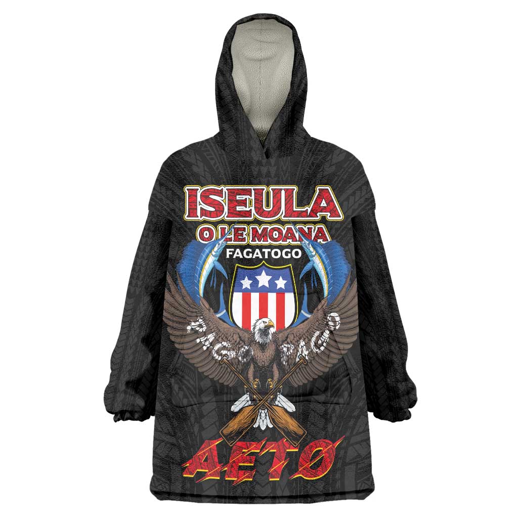 American Samoa Fautasi Wearable Blanket Hoodie Pago Pago Aeto and Iseula o le Moana of Fagatogo Black Color LT03 One Size Black - Polynesian Pride