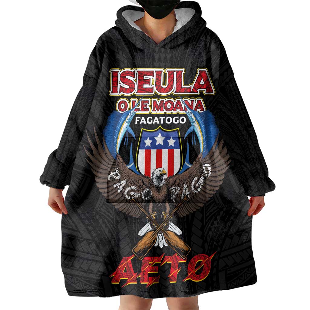 American Samoa Fautasi Wearable Blanket Hoodie Pago Pago Aeto and Iseula o le Moana of Fagatogo Black Color LT03 - Polynesian Pride