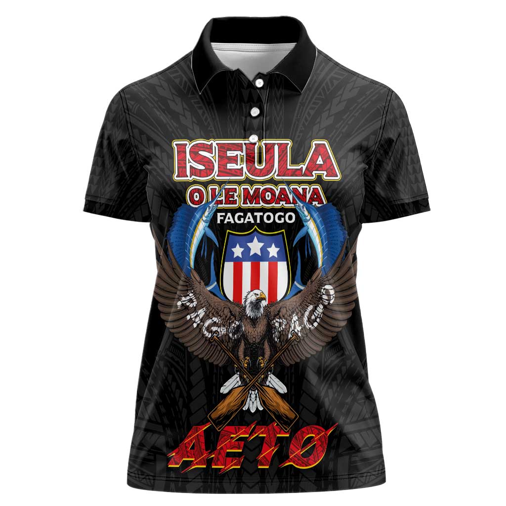 American Samoa Fautasi Women Polo Shirt Pago Pago Aeto and Iseula o le Moana of Fagatogo Black Color - Polynesian Pride
