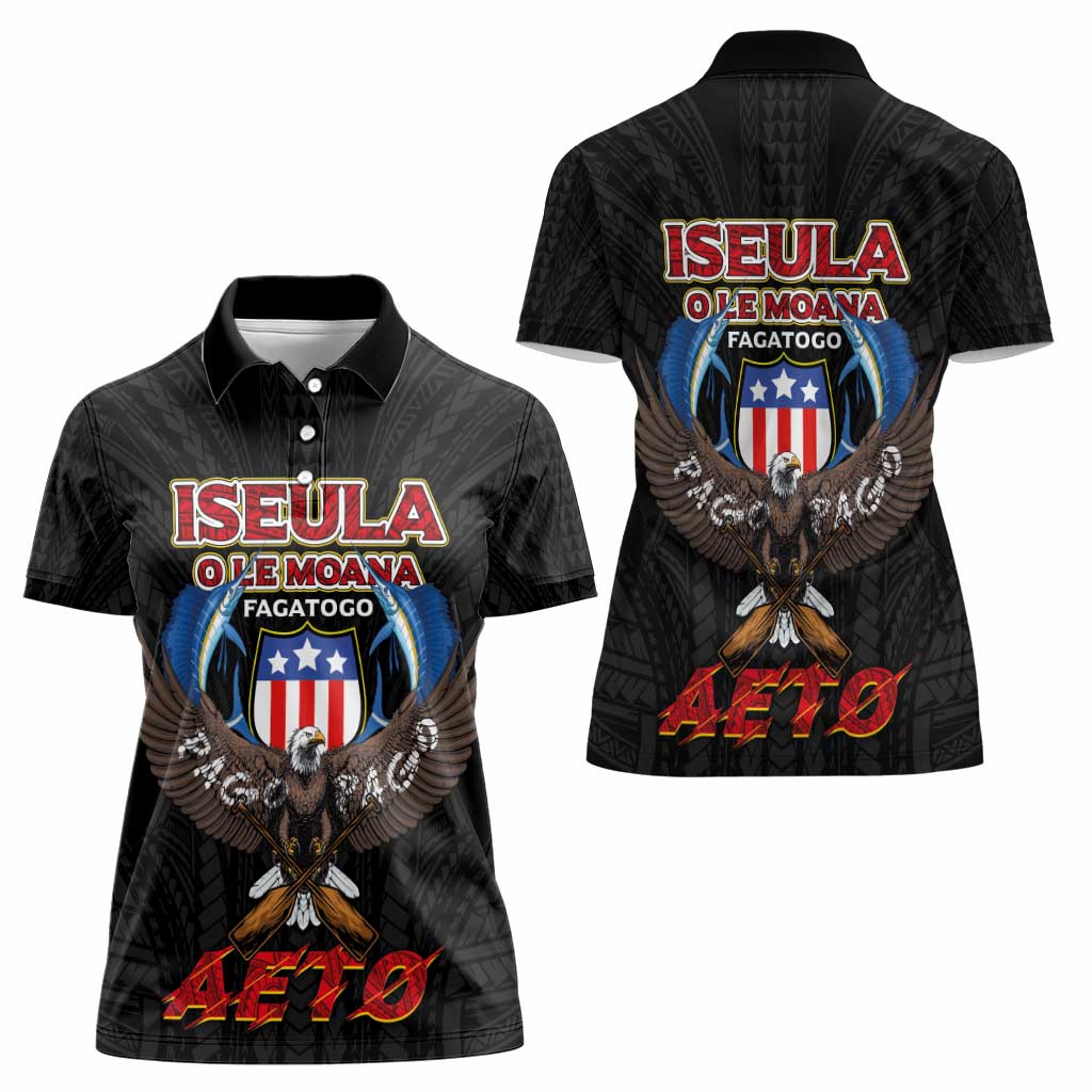 American Samoa Fautasi Women Polo Shirt Pago Pago Aeto and Iseula o le Moana of Fagatogo Black Color - Polynesian Pride