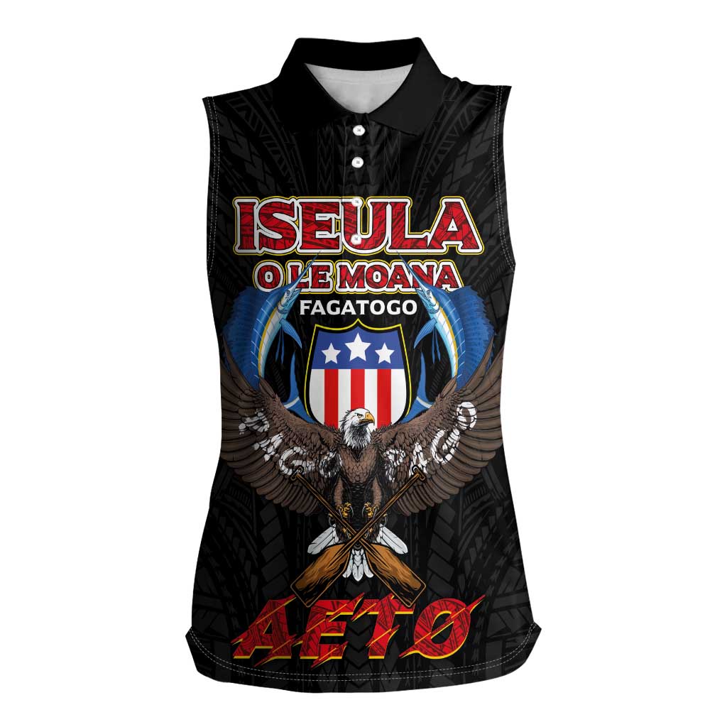 American Samoa Fautasi Women Sleeveless Polo Shirt Pago Pago Aeto and Iseula o le Moana of Fagatogo Black Color LT03 Female Black - Polynesian Pride