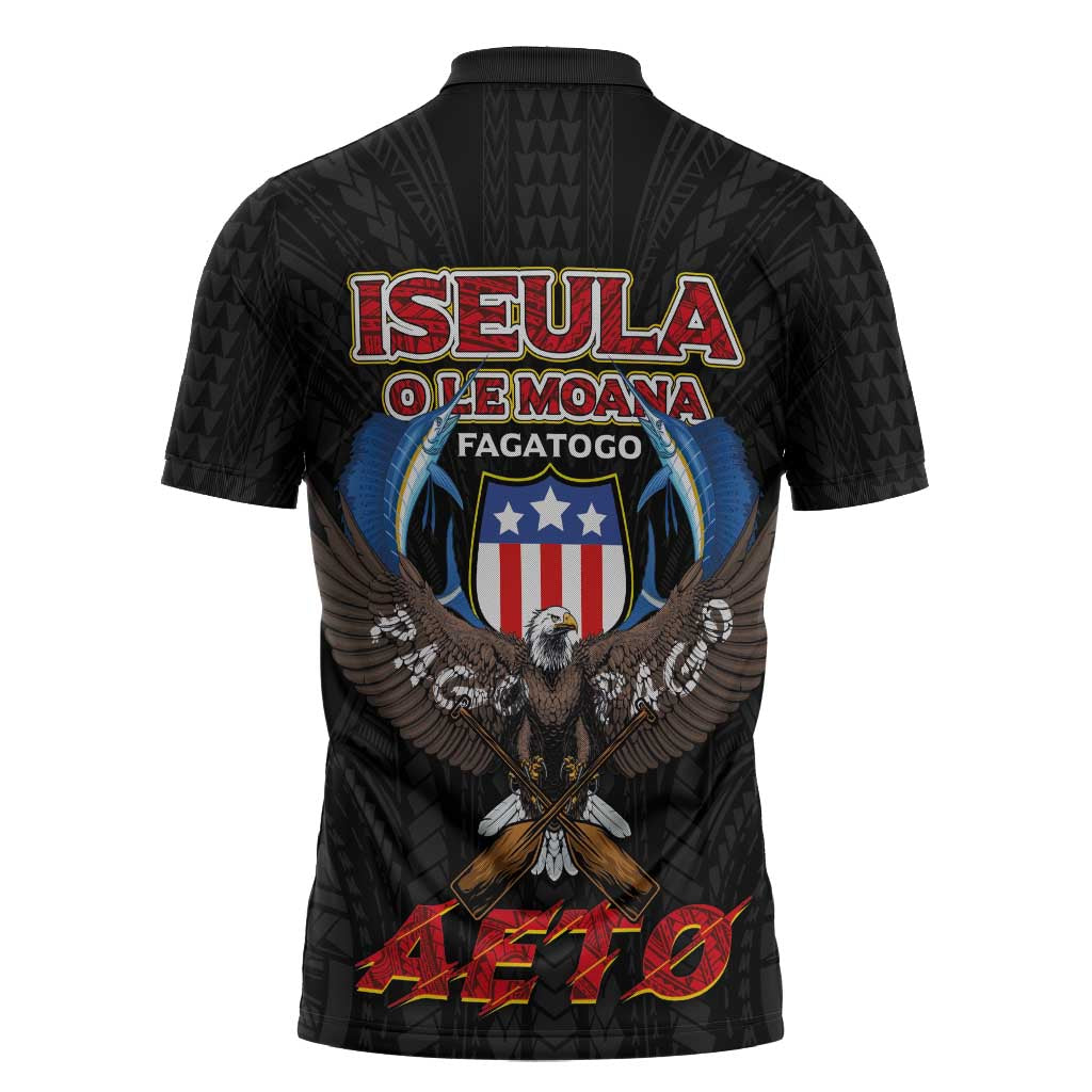 American Samoa Fautasi Zipper Polo Shirt Pago Pago Aeto and Iseula o le Moana of Fagatogo Black Color LT03 - Polynesian Pride