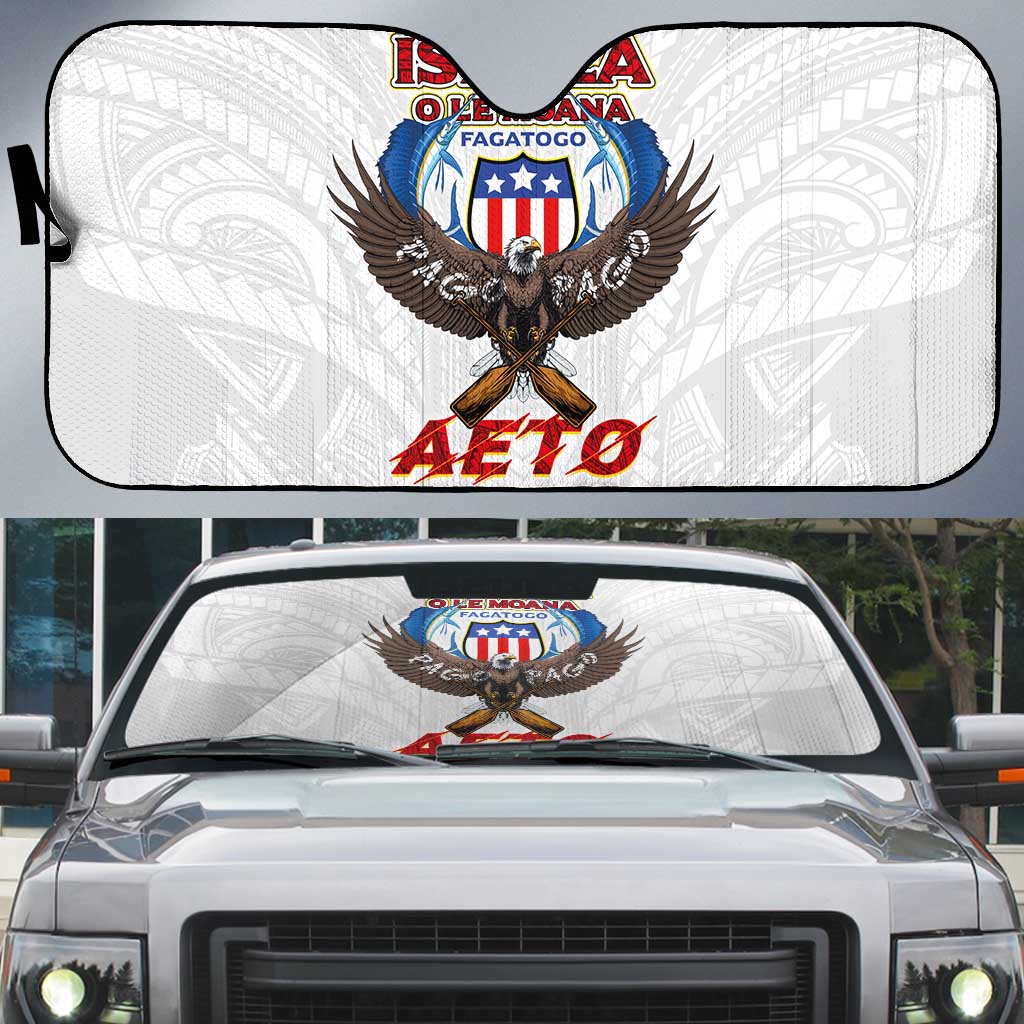 American Samoa Fautasi Auto Sun Shade Pago Pago Aeto and Iseula o le Moana of Fagatogo White Color LT03 White - Polynesian Pride