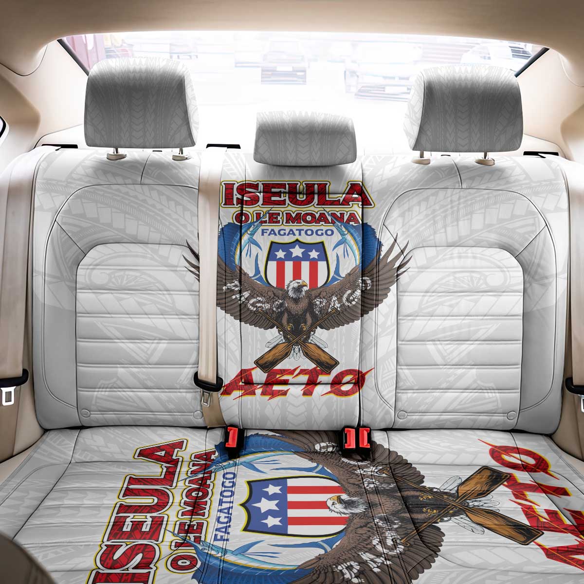 American Samoa Fautasi Back Car Seat Cover Pago Pago Aeto and Iseula o le Moana of Fagatogo White Color LT03 - Polynesian Pride