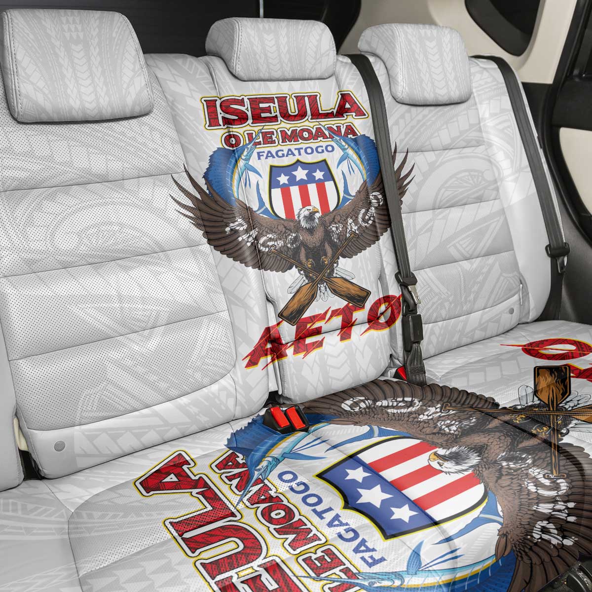 American Samoa Fautasi Back Car Seat Cover Pago Pago Aeto and Iseula o le Moana of Fagatogo White Color LT03 - Polynesian Pride