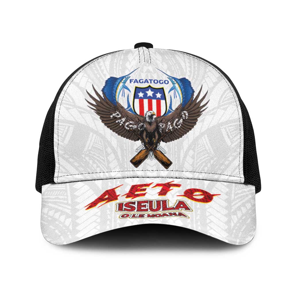 American Samoa Fautasi Baseball Net Cap Pago Pago Aeto and Iseula o le Moana of Fagatogo White Color LT03 One Size Black White - Polynesian Pride