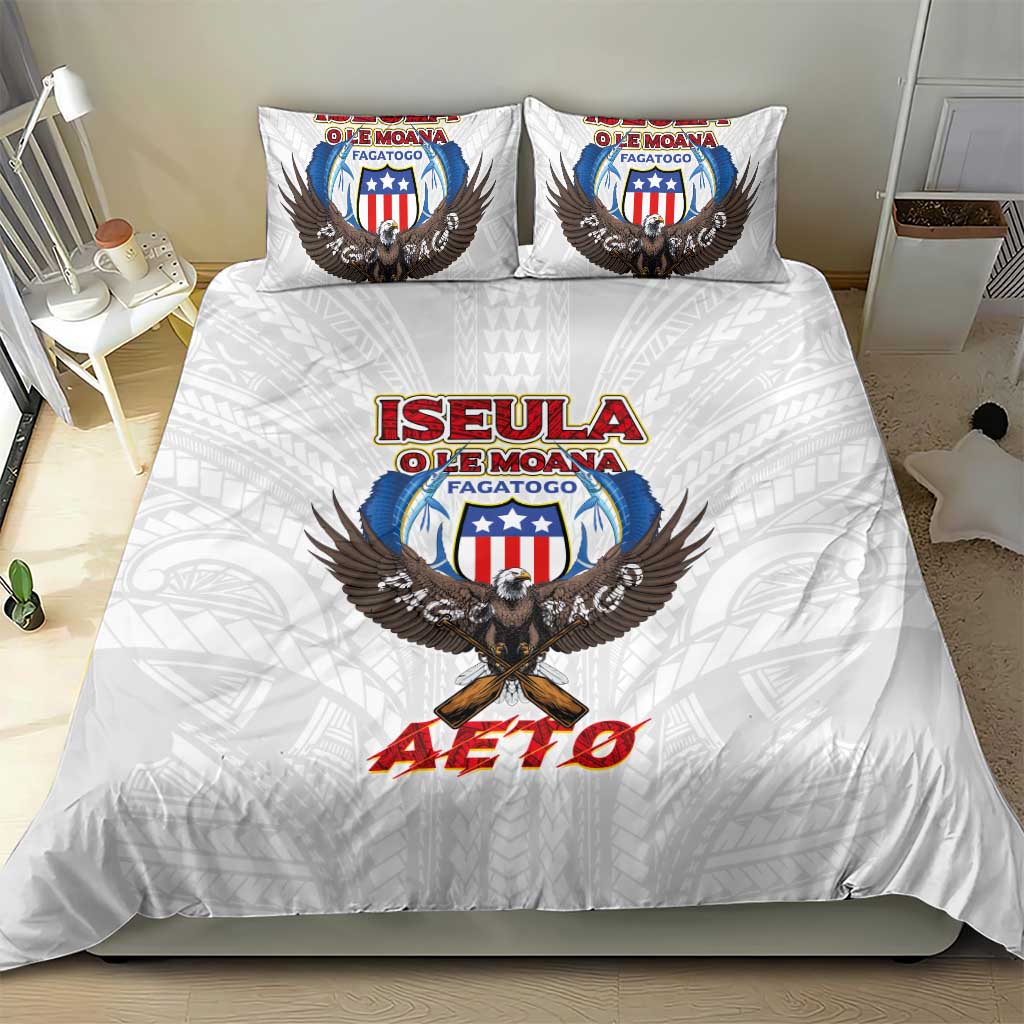 American Samoa Fautasi Bedding Set Pago Pago Aeto and Iseula o le Moana of Fagatogo White Color LT03 - Polynesian Pride