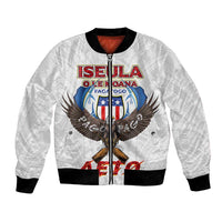 American Samoa Fautasi Bomber Jacket Pago Pago Aeto and Iseula o le Moana of Fagatogo White Color LT03 Unisex White - Polynesian Pride