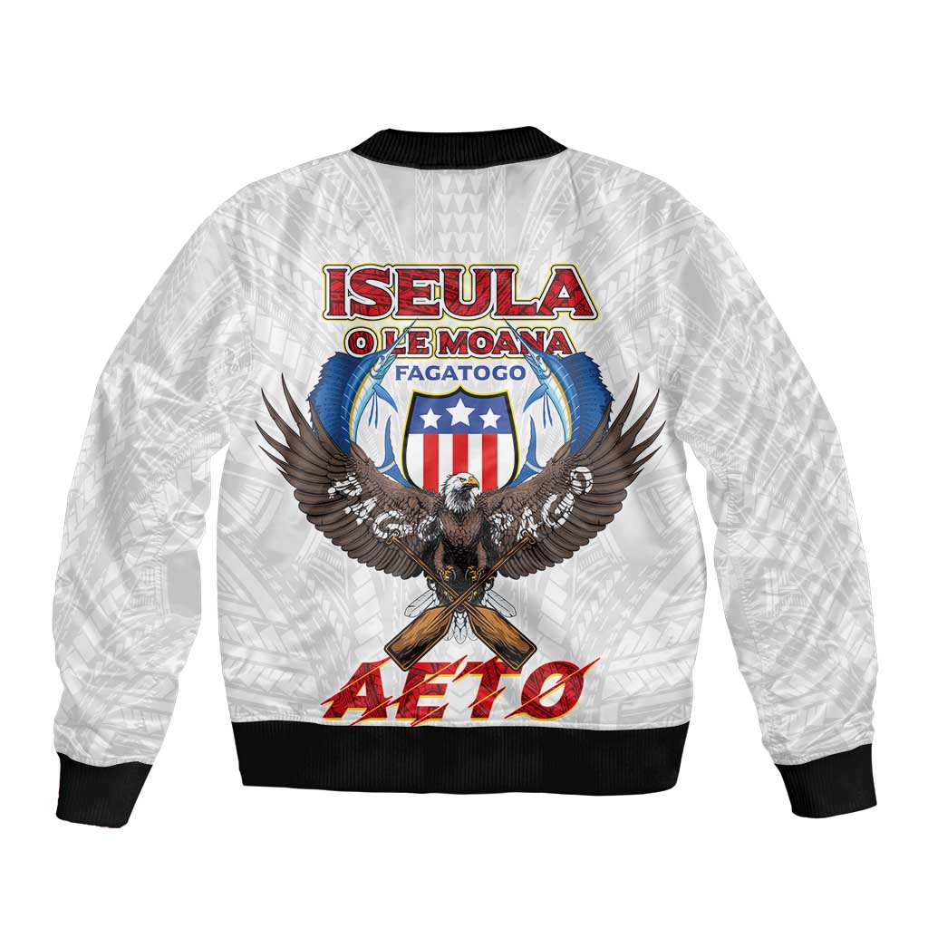 American Samoa Fautasi Bomber Jacket Pago Pago Aeto and Iseula o le Moana of Fagatogo White Color LT03 - Polynesian Pride