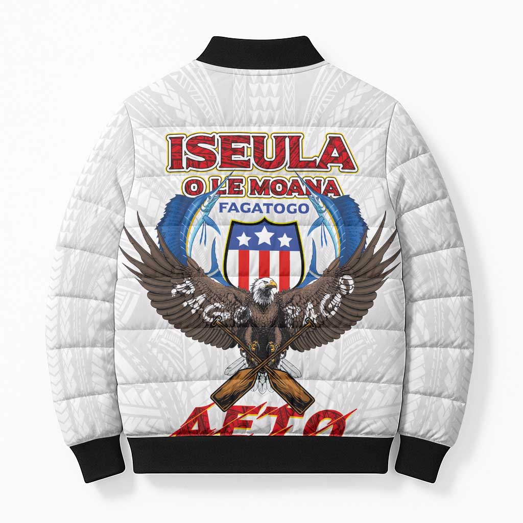American Samoa Fautasi Bomber Puffer Jacket Pago Pago Aeto and Iseula o le Moana of Fagatogo White Color LT03 - Polynesian Pride