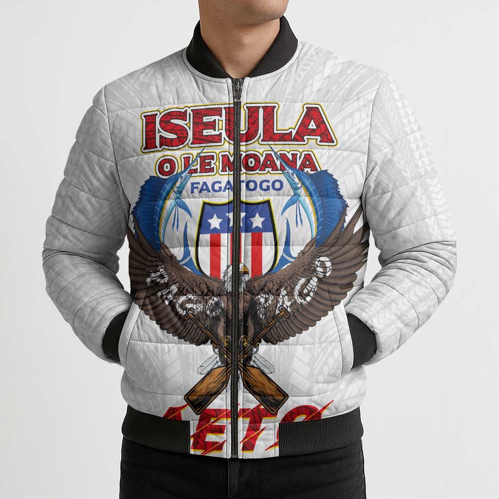 American Samoa Fautasi Bomber Puffer Jacket Pago Pago Aeto and Iseula o le Moana of Fagatogo White Color LT03 - Polynesian Pride
