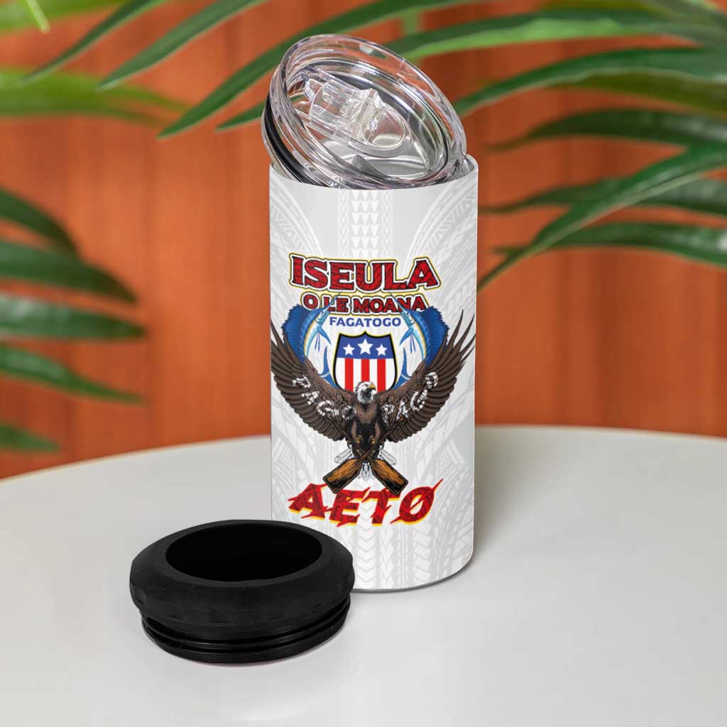 American Samoa Fautasi 4 in 1 Can Cooler Tumbler Pago Pago Aeto and Iseula o le Moana of Fagatogo White Color LT03 - Polynesian Pride