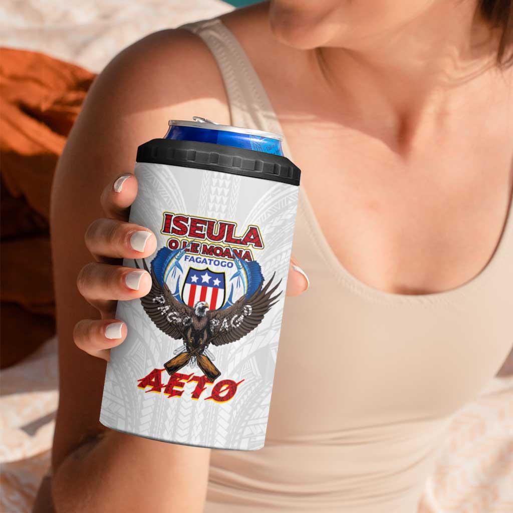 American Samoa Fautasi 4 in 1 Can Cooler Tumbler Pago Pago Aeto and Iseula o le Moana of Fagatogo White Color LT03 - Polynesian Pride