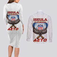 American Samoa Fautasi Couples Matching Long Sleeve Bodycon Dress and Long Sleeve Button Shirt Pago Pago Aeto and Iseula o le Moana of Fagatogo White Color LT03 - Polynesian Pride