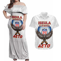 American Samoa Fautasi Couples Matching Off Shoulder Maxi Dress and Hawaiian Shirt Pago Pago Aeto and Iseula o le Moana of Fagatogo White Color LT03 White - Polynesian Pride