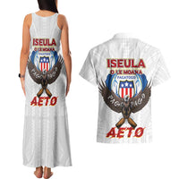 American Samoa Fautasi Couples Matching Tank Maxi Dress and Hawaiian Shirt Pago Pago Aeto and Iseula o le Moana of Fagatogo White Color LT03 - Polynesian Pride