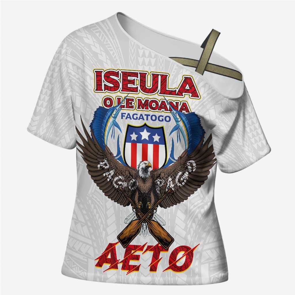 American Samoa Fautasi Cross Shoulder Shirt Pago Pago Aeto and Iseula o le Moana of Fagatogo White Color LT03 Female White - Polynesian Pride