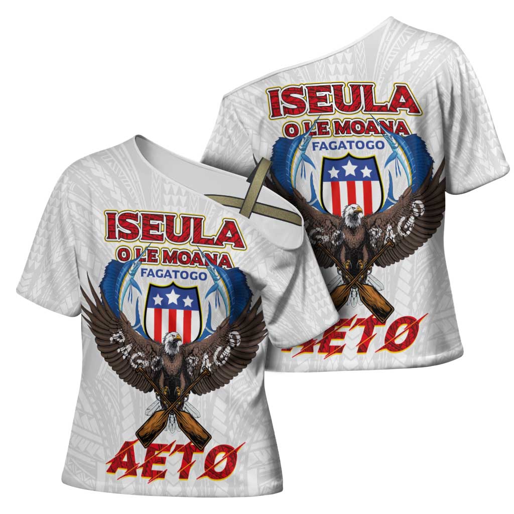 American Samoa Fautasi Cross Shoulder Shirt Pago Pago Aeto and Iseula o le Moana of Fagatogo White Color LT03 - Polynesian Pride