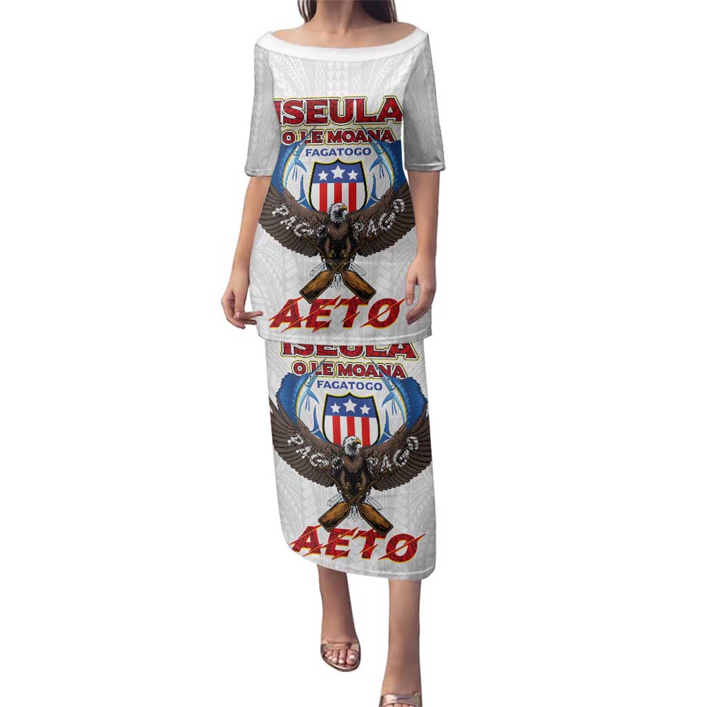 American Samoa Fautasi Family Matching Puletasi and Hawaiian Shirt Pago Pago Aeto and Iseula o le Moana of Fagatogo White Color LT03 Mom's Dress White - Polynesian Pride