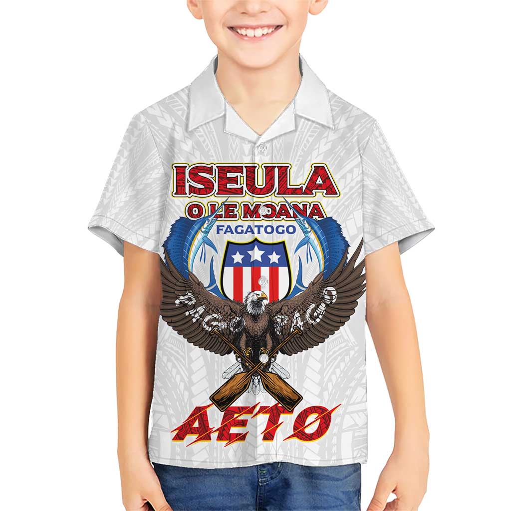 American Samoa Fautasi Family Matching Short Sleeve Bodycon Dress and Hawaiian Shirt Pago Pago Aeto and Iseula o le Moana of Fagatogo White Color LT03 Son's Shirt White - Polynesian Pride