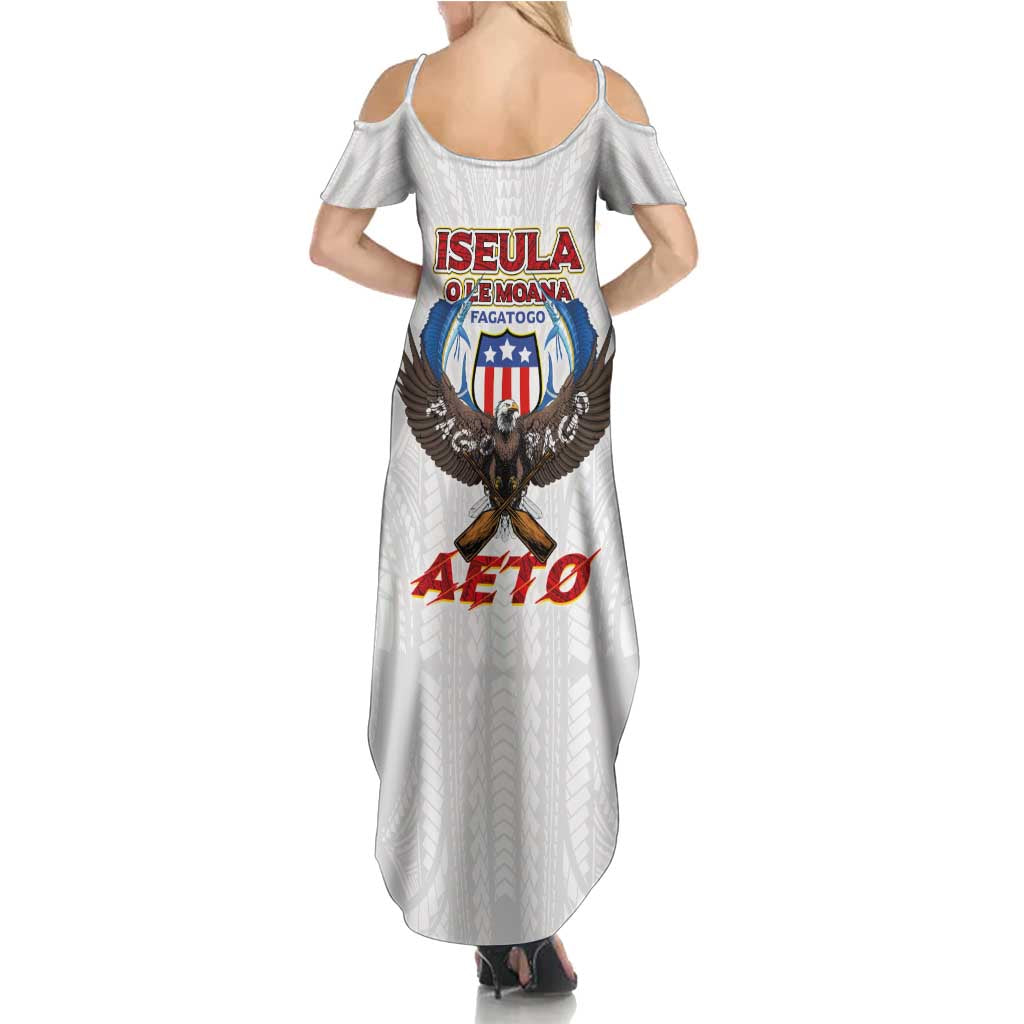 American Samoa Fautasi Family Matching Summer Maxi Dress and Hawaiian Shirt Pago Pago Aeto and Iseula o le Moana of Fagatogo White Color LT03 - Polynesian Pride