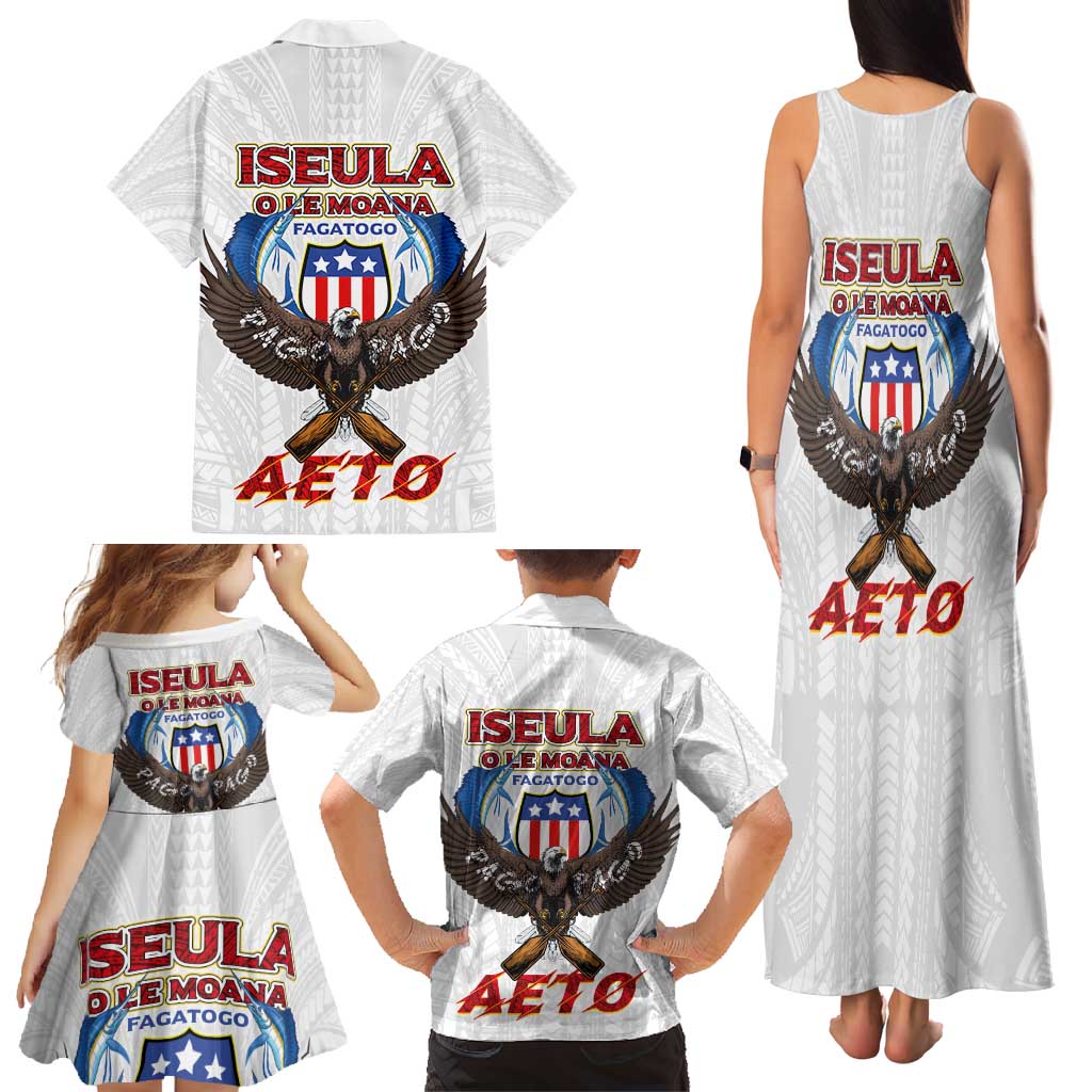 American Samoa Fautasi Family Matching Tank Maxi Dress and Hawaiian Shirt Pago Pago Aeto and Iseula o le Moana of Fagatogo White Color LT03 - Polynesian Pride