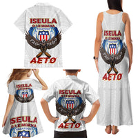American Samoa Fautasi Family Matching Tank Maxi Dress and Hawaiian Shirt Pago Pago Aeto and Iseula o le Moana of Fagatogo White Color LT03 - Polynesian Pride