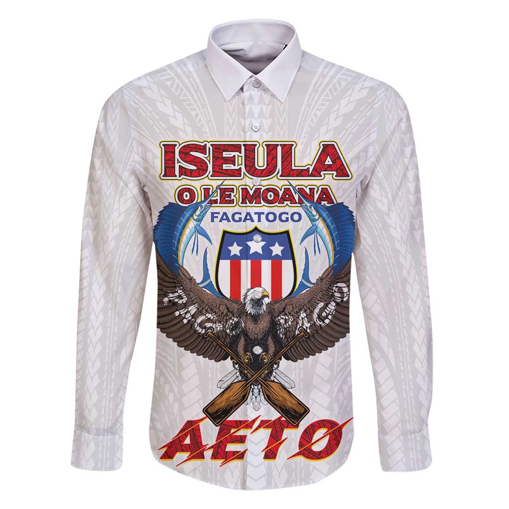 American Samoa Fautasi Family Matching Tank Maxi Dress and Hawaiian Shirt Pago Pago Aeto and Iseula o le Moana of Fagatogo White Color LT03 Dad's Shirt - Long Sleeve White - Polynesian Pride