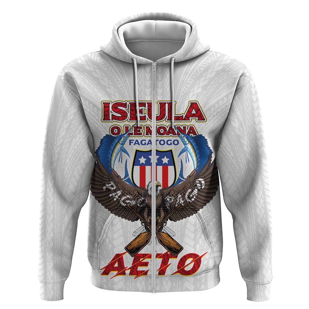 American Samoa Fautasi Hoodie Pago Pago Aeto and Iseula o le Moana of Fagatogo White Color LT03 Zip Hoodie White - Polynesian Pride