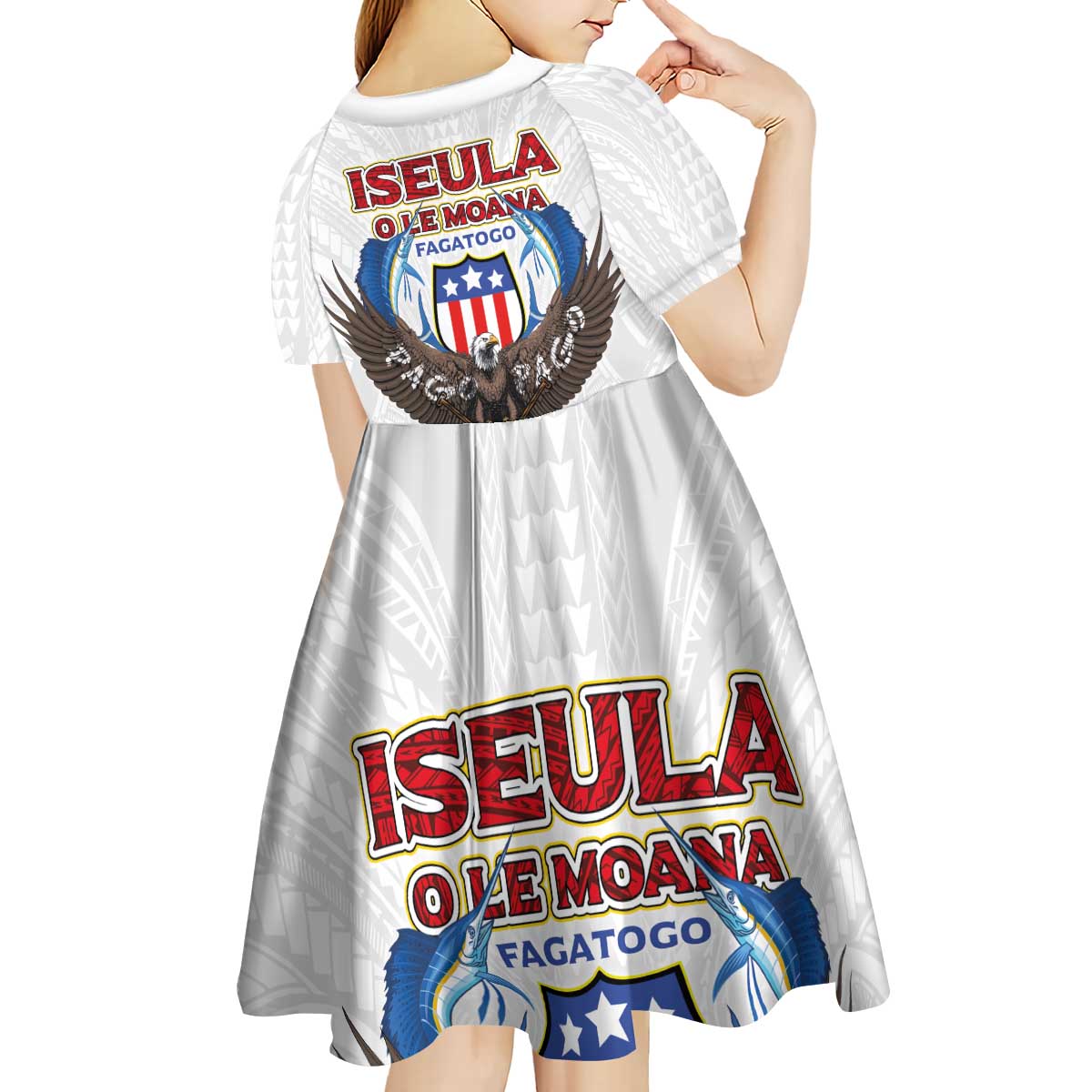 American Samoa Fautasi Kid Short Sleeve Dress Pago Pago Aeto and Iseula o le Moana of Fagatogo White Color LT03 - Polynesian Pride
