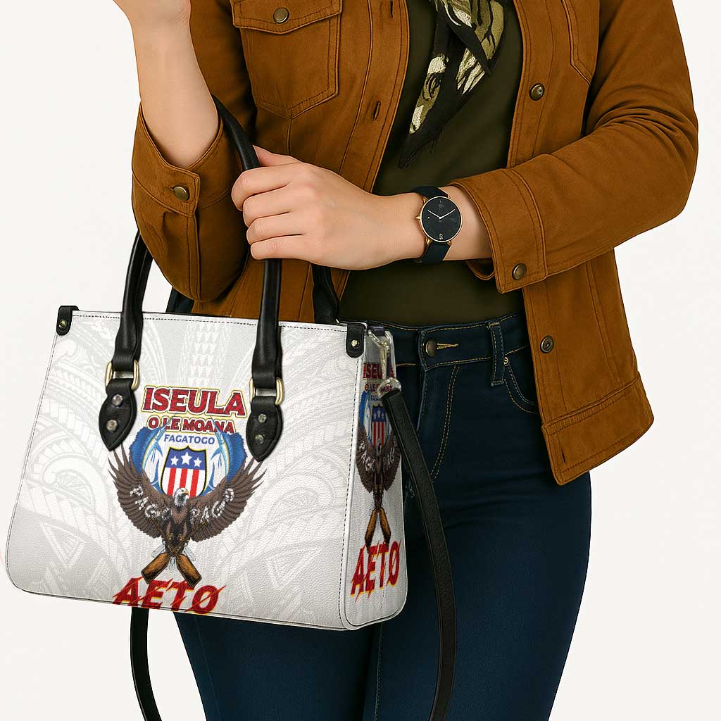 American Samoa Fautasi Leather Bag Pago Pago Aeto and Iseula o le Moana of Fagatogo White Color LT03 - Polynesian Pride