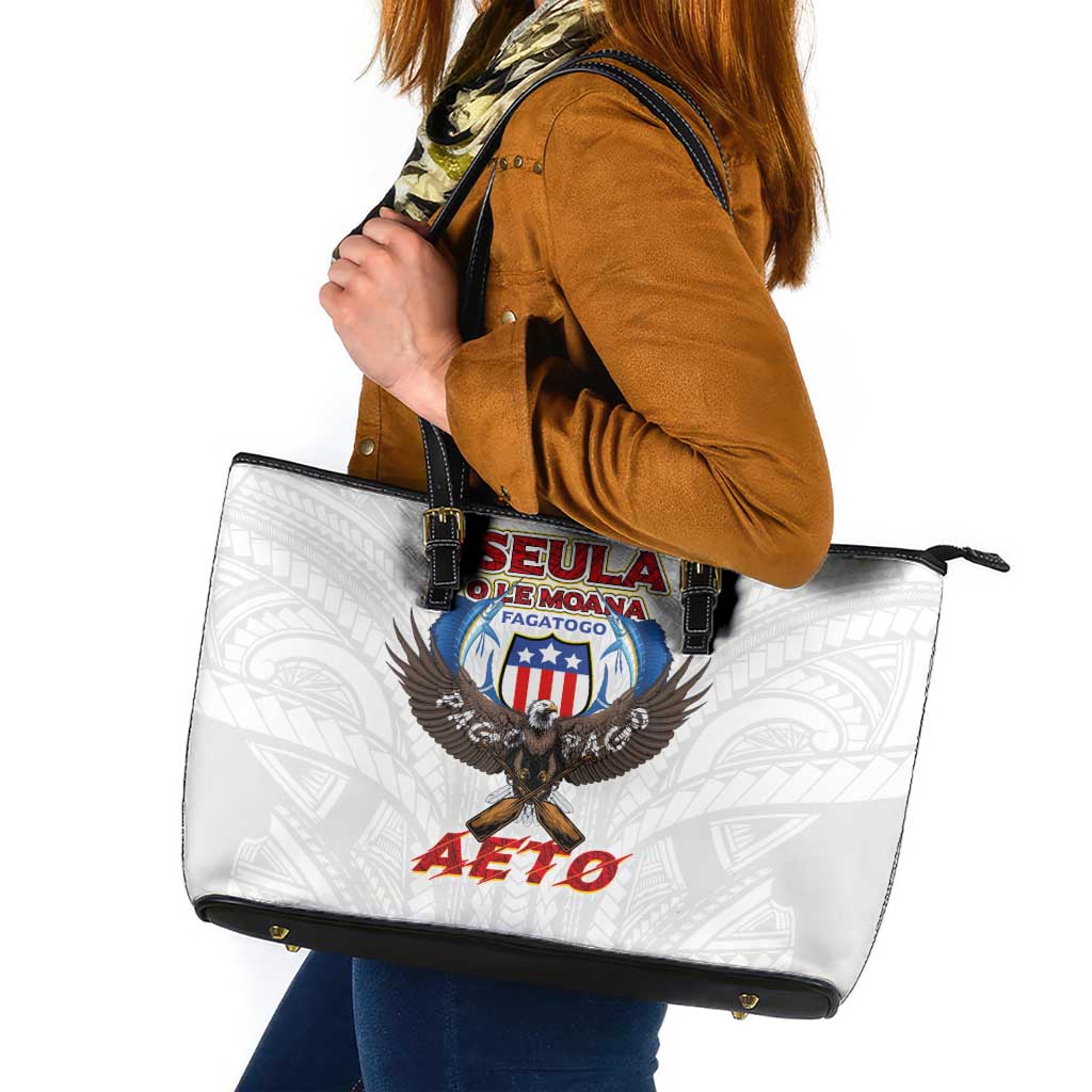American Samoa Fautasi Leather Tote Bag Pago Pago Aeto and Iseula o le Moana of Fagatogo White Color LT03 White - Polynesian Pride