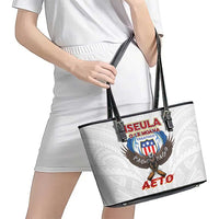 American Samoa Fautasi Leather Tote Bag Pago Pago Aeto and Iseula o le Moana of Fagatogo White Color LT03 - Polynesian Pride