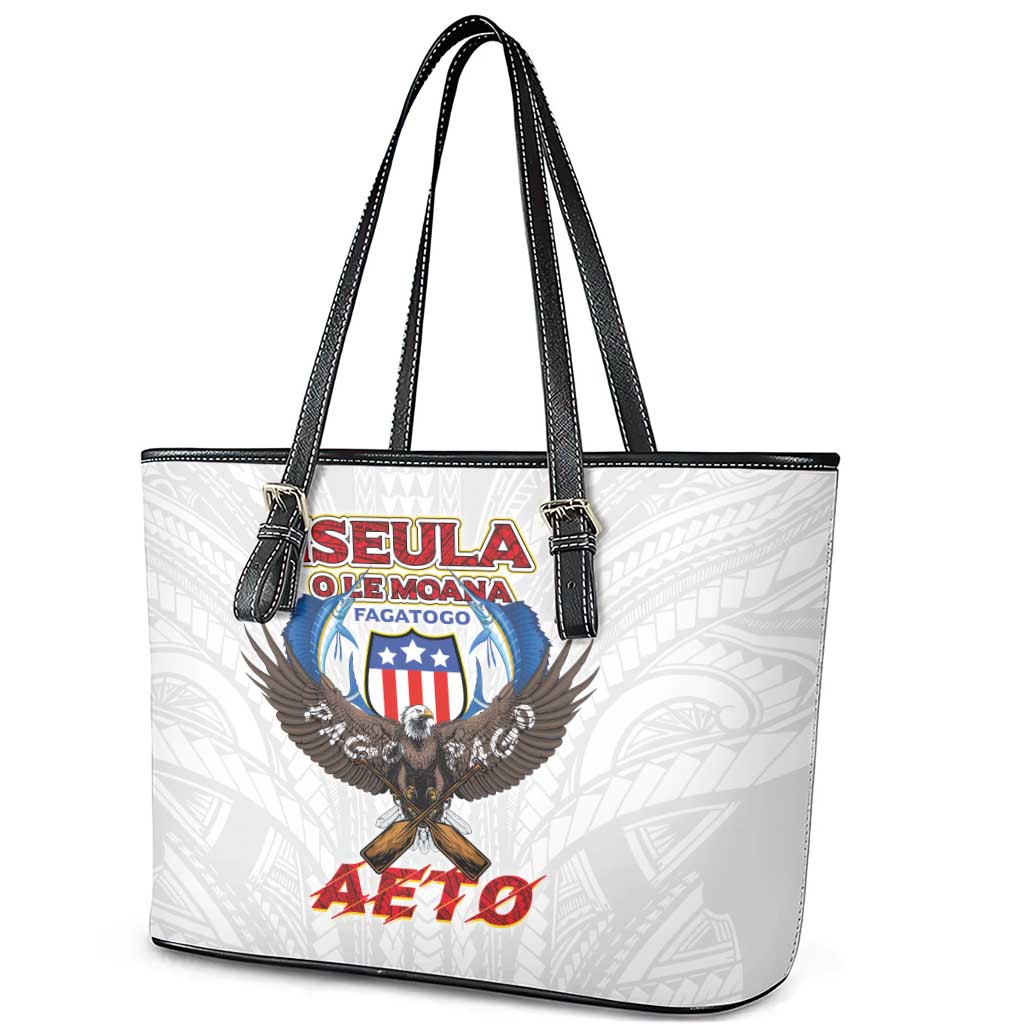 American Samoa Fautasi Leather Tote Bag Pago Pago Aeto and Iseula o le Moana of Fagatogo White Color LT03 - Polynesian Pride