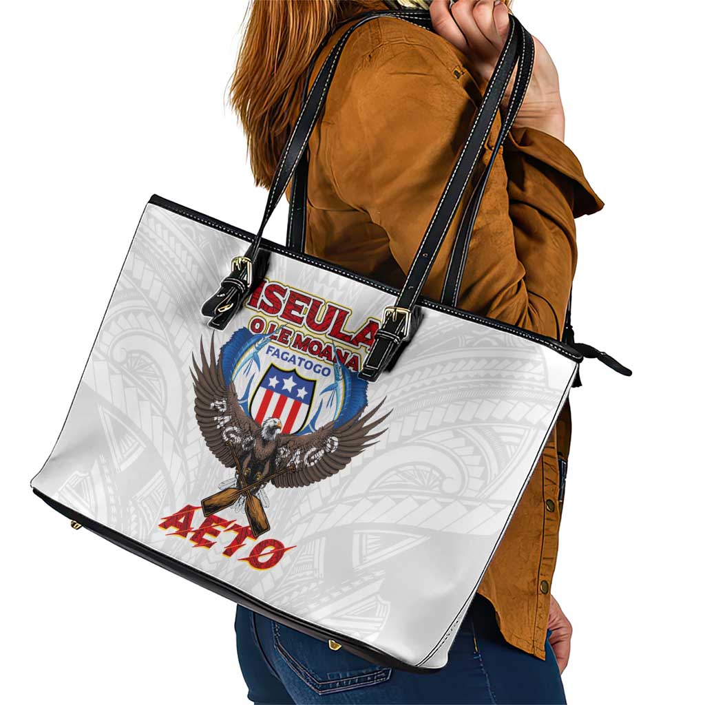 American Samoa Fautasi Leather Tote Bag Pago Pago Aeto and Iseula o le Moana of Fagatogo White Color LT03 - Polynesian Pride