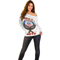 American Samoa Fautasi Off Shoulder Sweater Pago Pago Aeto and Iseula o le Moana of Fagatogo White Color LT03 - Polynesian Pride
