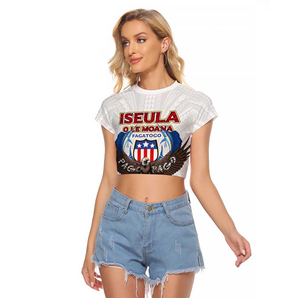 American Samoa Fautasi Raglan Cropped T Shirt Pago Pago Aeto and Iseula o le Moana of Fagatogo White Color LT03 Female White - Polynesian Pride